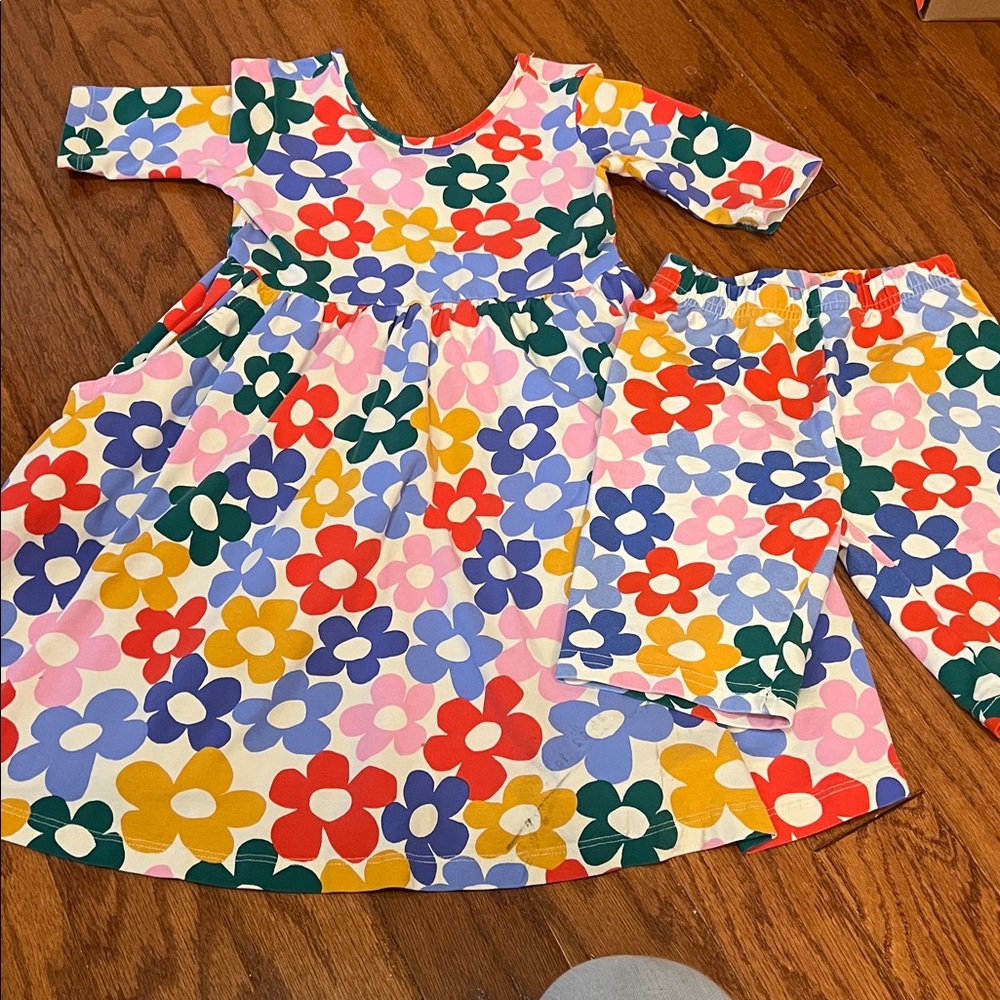 Hanna Andersson Floral Dress and Pants size 6-7